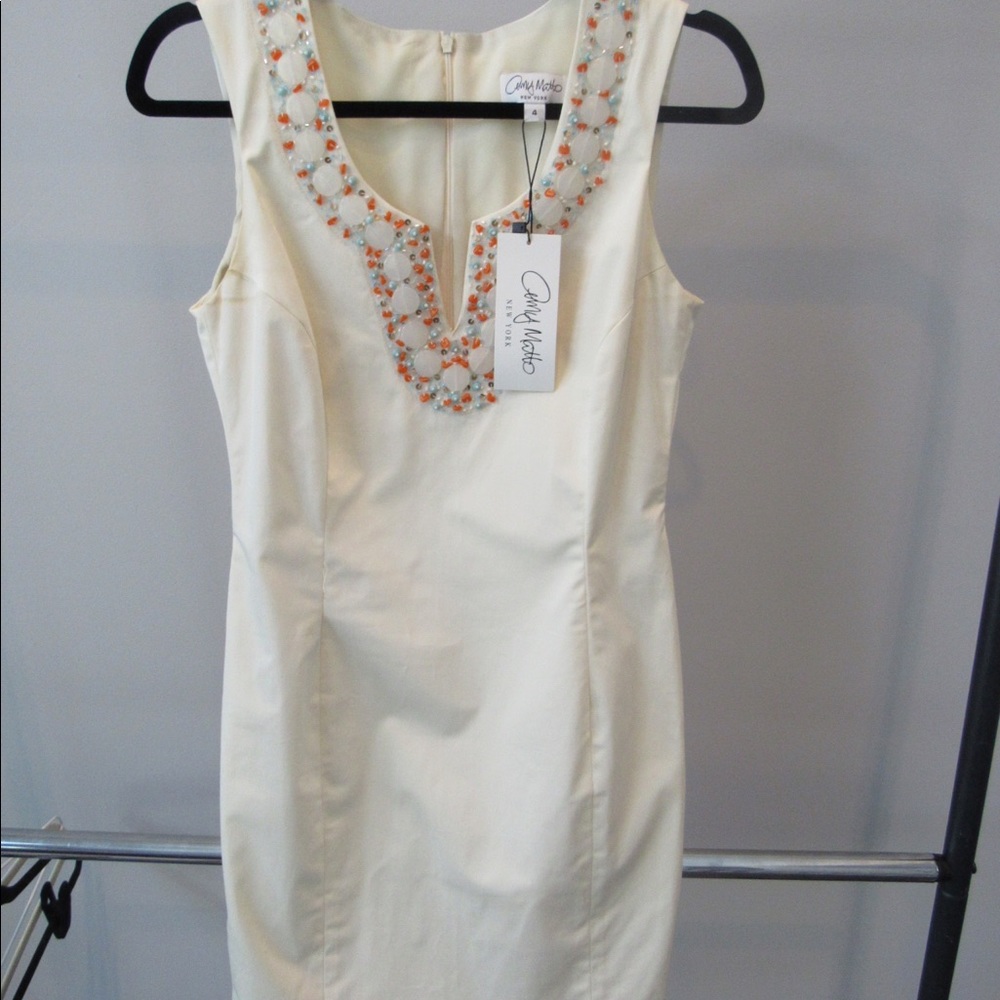 NWT Amy Matto cream Gem Neckline Dress; size 4